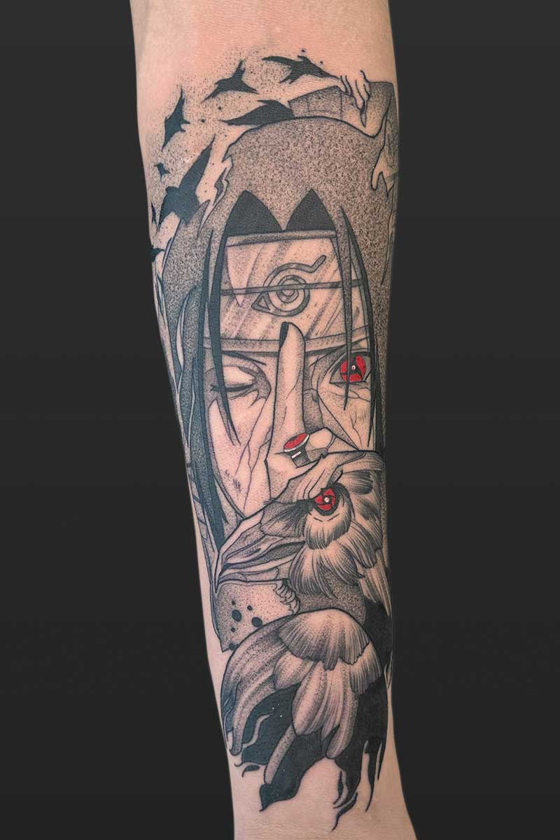 Legacy Tattoo| Anime tattoo of Itachi and a raven from "Naruto"