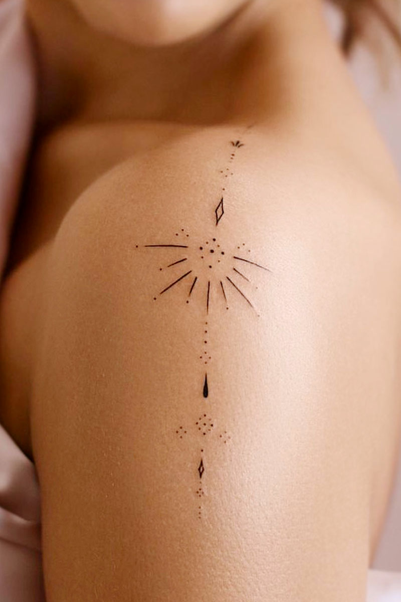 Legacy Tattoo| Walk-in Tattoo| Fineline tattoo of ornamental dots and lines