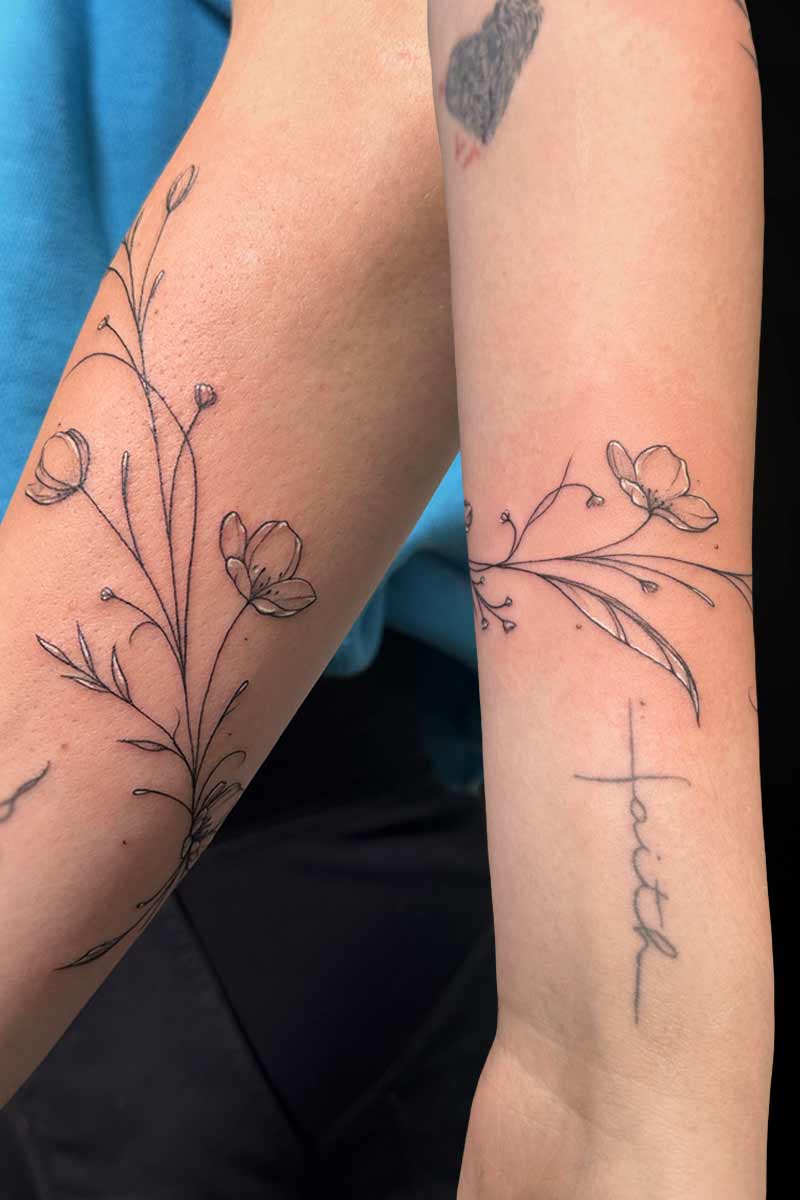 Legacy Tattoo| Fineline tattoo of floral wrap