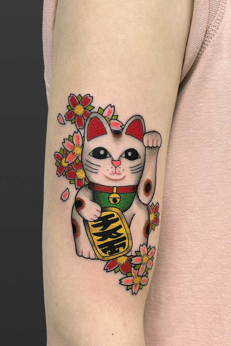 Legacy Tattoo| Traditional tattoo of a Chinese lucky cat