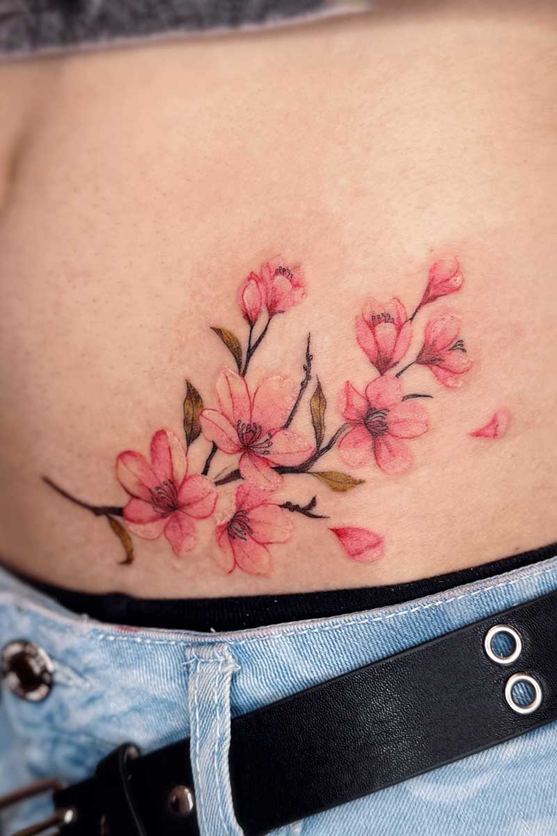 Legacy Tattoo| Realism, floral tattoo of cherry blossoms