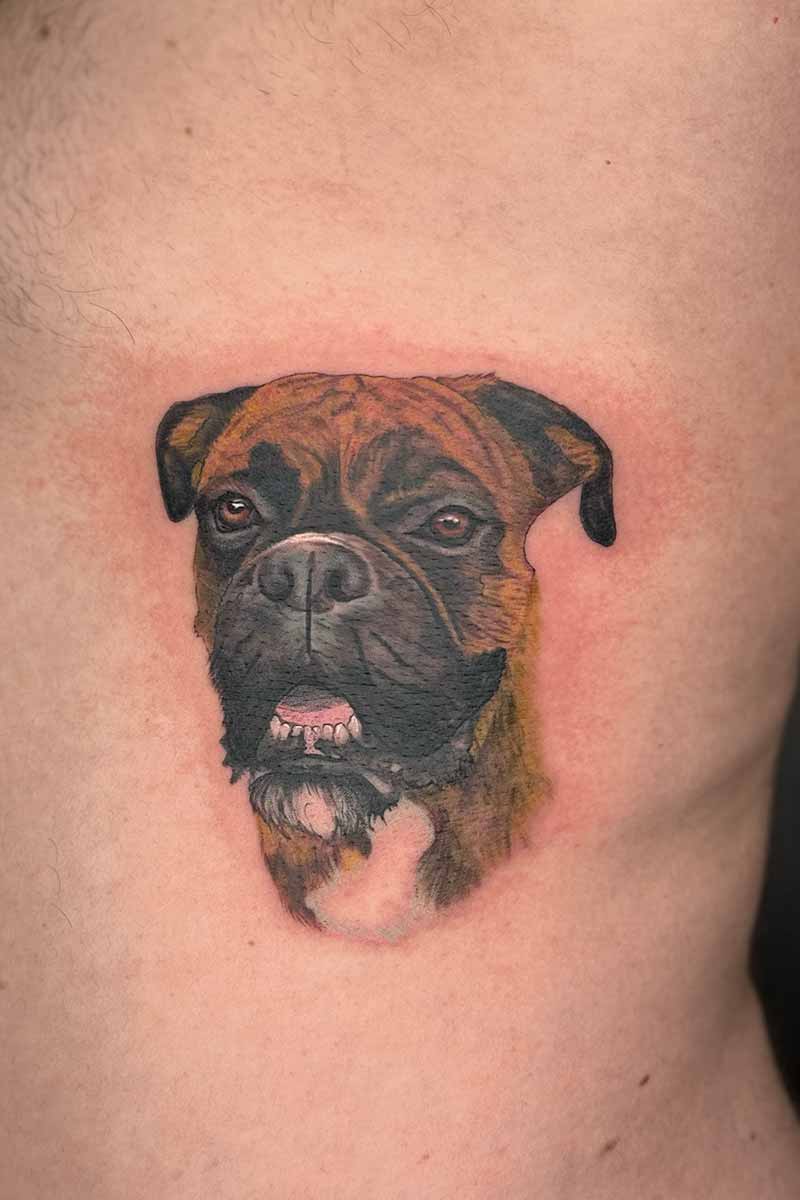 Legacy Tattoo| Realism tattoo of a pet boxer